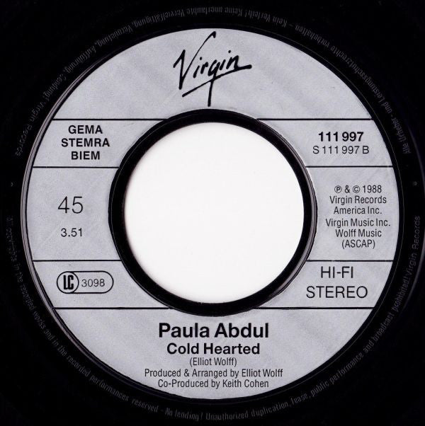 Paula Abdul : Straight Up (7", Single)