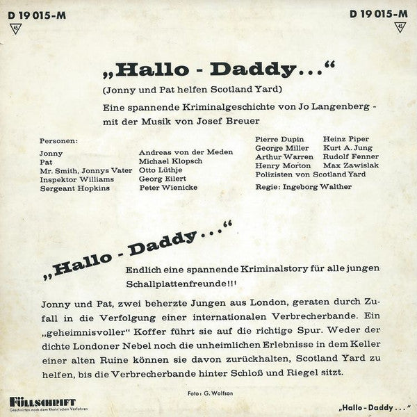 Jo Langenberg : Hallo Daddy... (Jonny Und Pat Helfen Scotland Yard) (7")