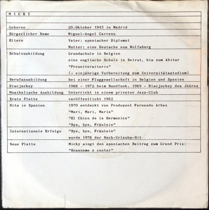 Micky (3) : Ich Singe La La La (7")