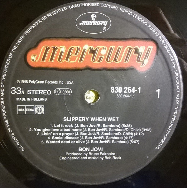 Bon Jovi : Slippery When Wet (LP, Album)