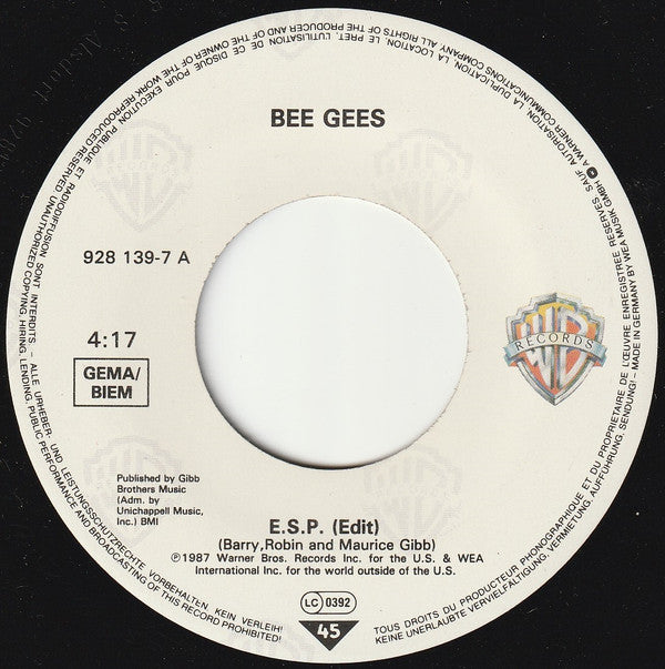 Bee Gees : E·S·P (7", Single)