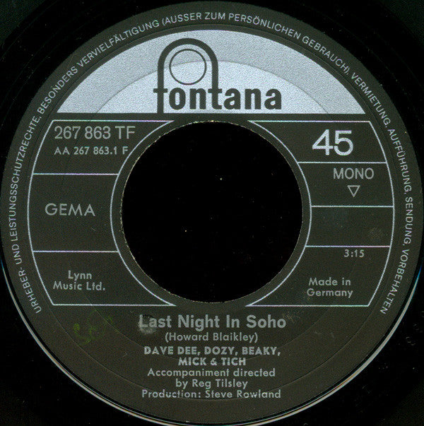 Dave Dee, Dozy, Beaky, Mick & Tich : Last Night In Soho (7", Single, Mono)