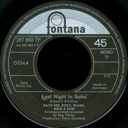 Dave Dee, Dozy, Beaky, Mick & Tich : Last Night In Soho (7", Single, Mono)