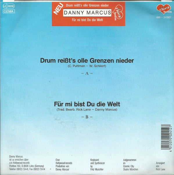 Danny Marcus : Drum Reißt's Olle Grenzen Nieder (7", Single)