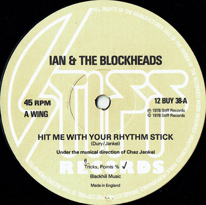 Ian & The Blockheads* : Hit Me With Your Rhythm Stick (12", Single, RE, RP)