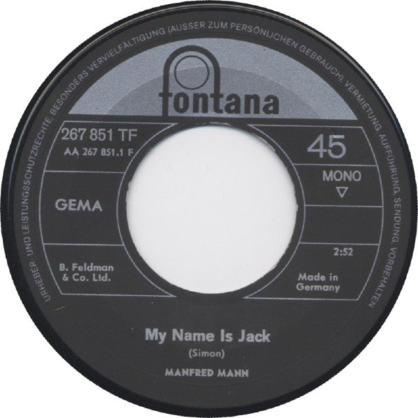Manfred Mann : My Name Is Jack / There Is A Man (7", Single, Mono)