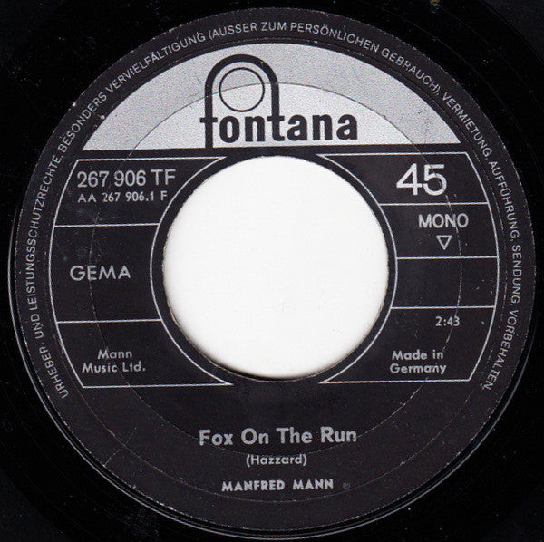 Manfred Mann : Fox On The Run (7", Single, Mono)