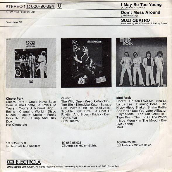 Suzi Quatro : I May Be Too Young (7", Single)
