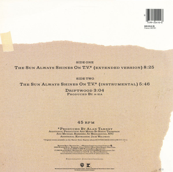 a-ha : The Sun Always Shines On T.V. (12", Maxi, Pos)