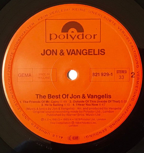 Jon & Vangelis : The Best Of Jon And Vangelis (LP, Comp, RP)