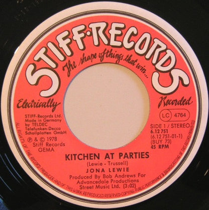 Jona Lewie : You'll Always Find Me In The Kitchen At Parties (7", Single)
