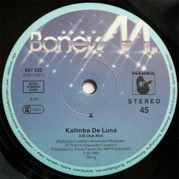 Boney M. : Kalimba De Luna (Special Extended U.S. Club Mix) (12", Maxi, Blu)