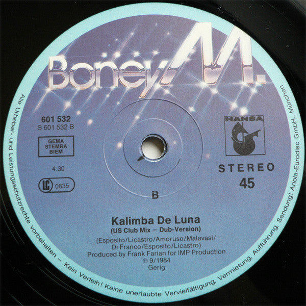 Boney M. : Kalimba De Luna (Special Extended U.S. Club Mix) (12", Maxi, Blu)