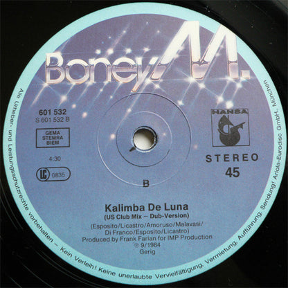 Boney M. : Kalimba De Luna (Special Extended U.S. Club Mix) (12", Maxi, Blu)
