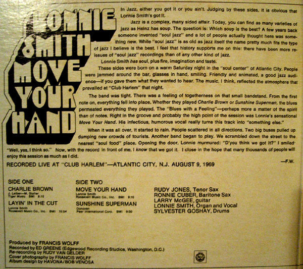 Lonnie Smith : Move Your Hand (LP, Album, Gat)