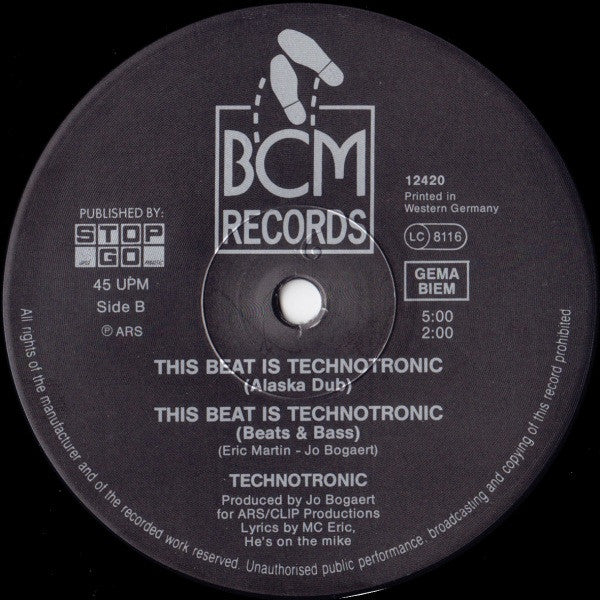 Technotronic Feat. MC Eric : This Beat Is Technotronic (12", Maxi, Son)