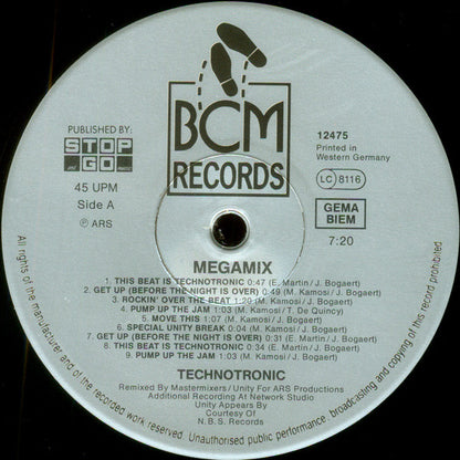 Technotronic : Megamix (12", Maxi, P/Mixed)
