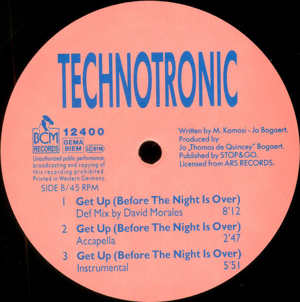 Technotronic : Get Up! (Before The Night Is Over) (12", Maxi)