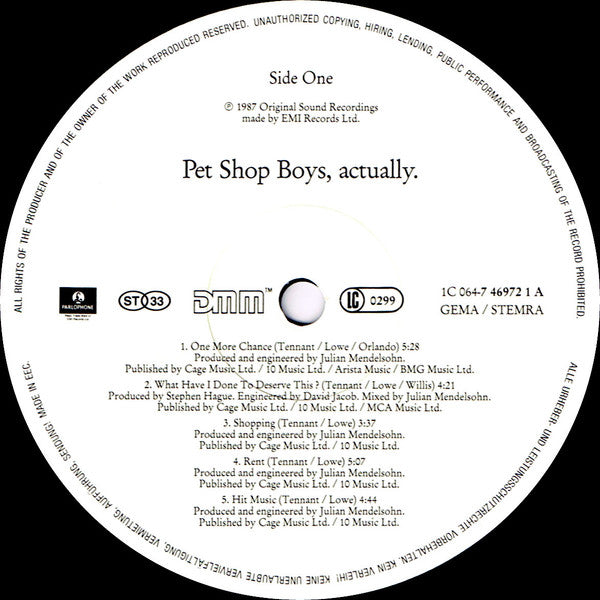 Pet Shop Boys : Actually (LP, Album)