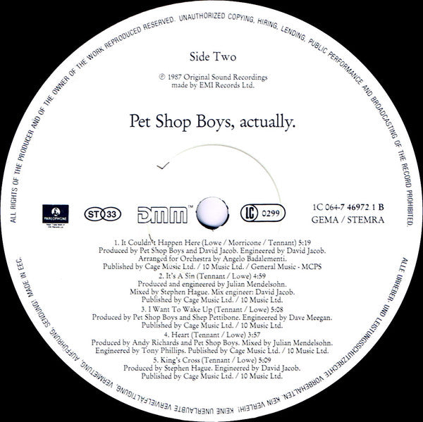 Pet Shop Boys : Actually (LP, Album)