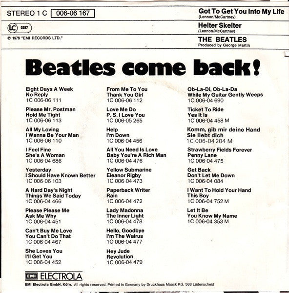 The Beatles : Got To Get You Into My Life (7", Single)