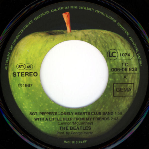 The Beatles : Sgt. Pepper's Lonely Hearts Club Band / With A Little Help From My Friends (7", Single)
