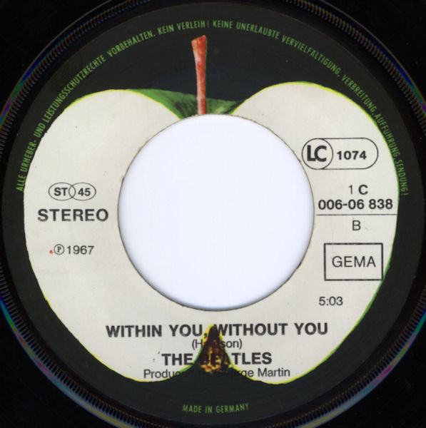 The Beatles : Sgt. Pepper's Lonely Hearts Club Band / With A Little Help From My Friends (7", Single)