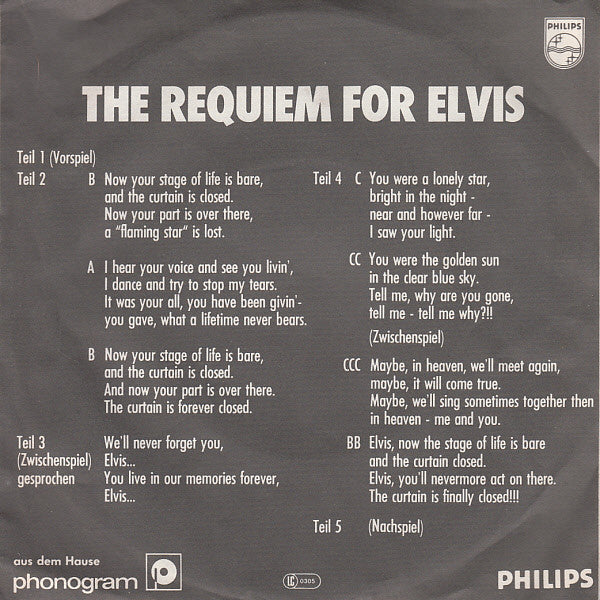 Regina (55) : The Requiem For Elvis  (7", Single)