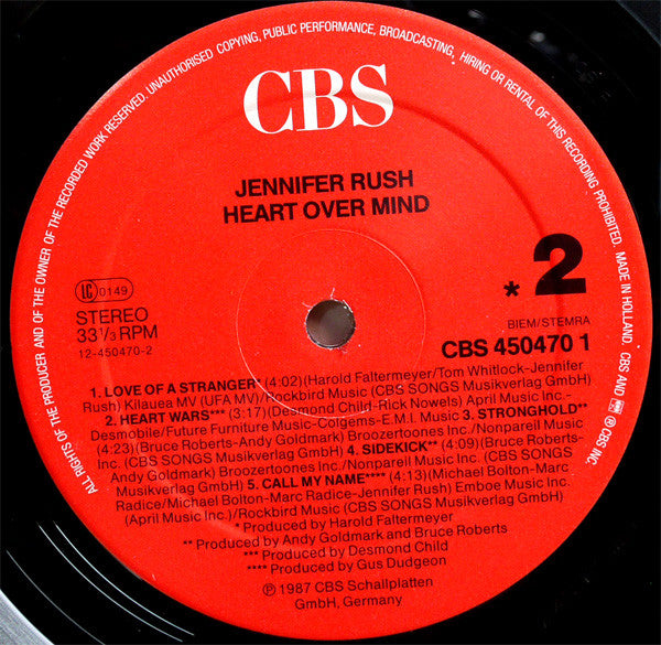 Jennifer Rush : Heart Over Mind (LP, Album)