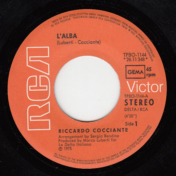 Riccardo Cocciante : L'Alba (7")