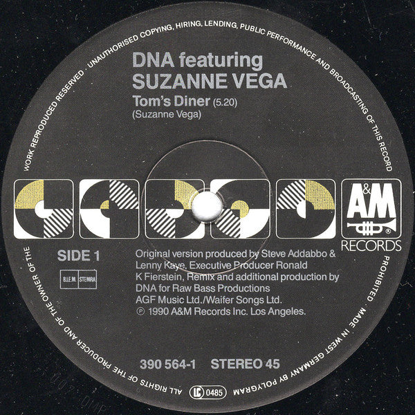 DNA Featuring Suzanne Vega : Tom's Diner (12", Maxi)