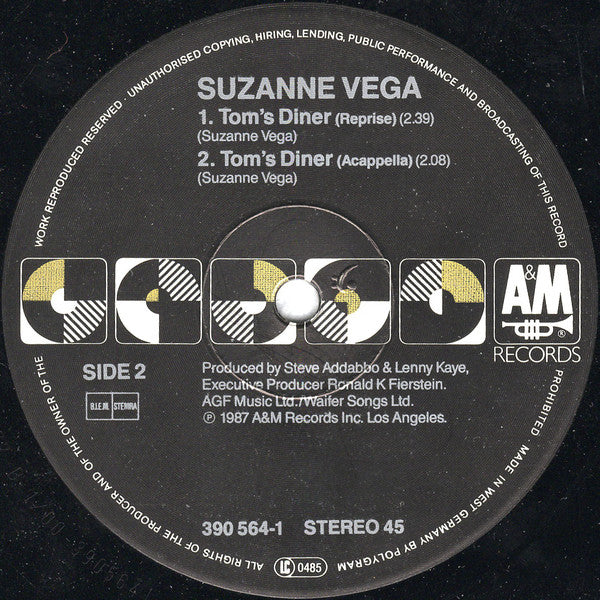 DNA Featuring Suzanne Vega : Tom's Diner (12", Maxi)