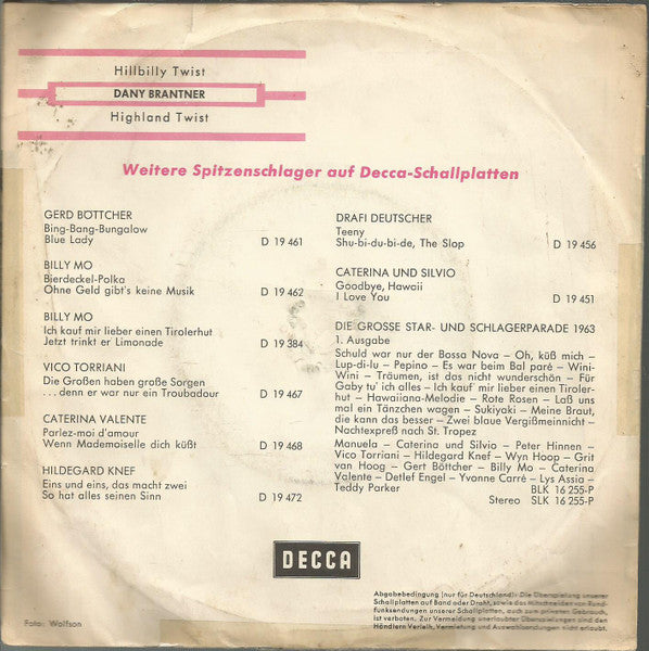 Dany Brantner Und Die Westernboys : Hillbilly Twist / Highland Twist (7", Single)