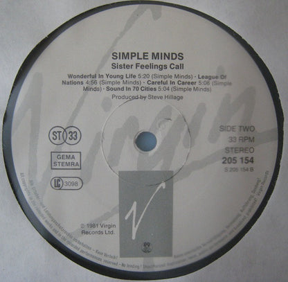 Simple Minds : Sister Feelings Call (LP, Album, RE, RP)