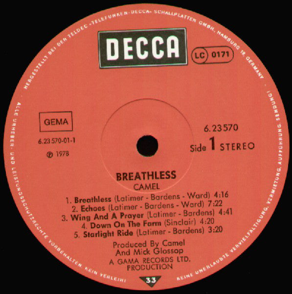Camel : Breathless (LP, Album, Son)
