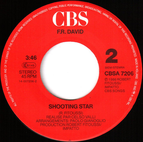 F.R. David : Sahara Night (7", Single)
