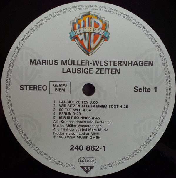 Marius Müller-Westernhagen : Lausige Zeiten (LP, Album)