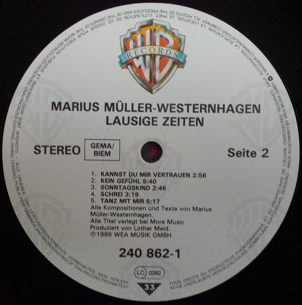 Marius Müller-Westernhagen : Lausige Zeiten (LP, Album)