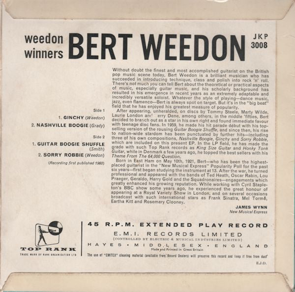 Bert Weedon : Weedon Winners (7", EP, Mono)