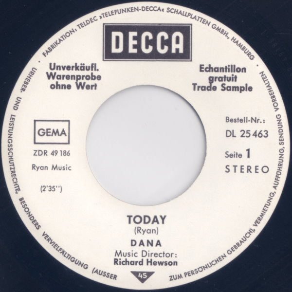 Dana (9) : Today (7", Single, Promo)