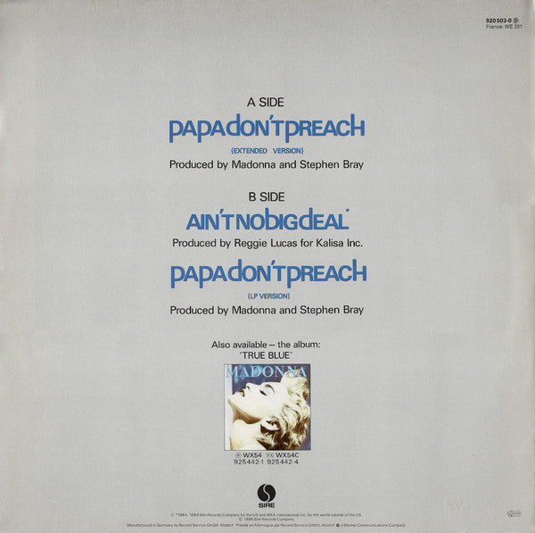 Madonna : Papa Don't Preach (Extended Version) (12", Maxi)