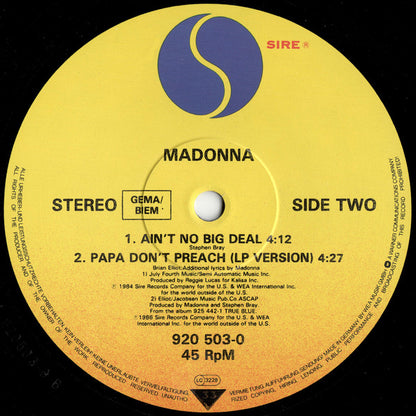 Madonna : Papa Don't Preach (Extended Version) (12", Maxi)