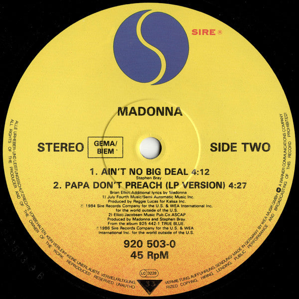 Madonna : Papa Don't Preach (Extended Version) (12", Maxi)