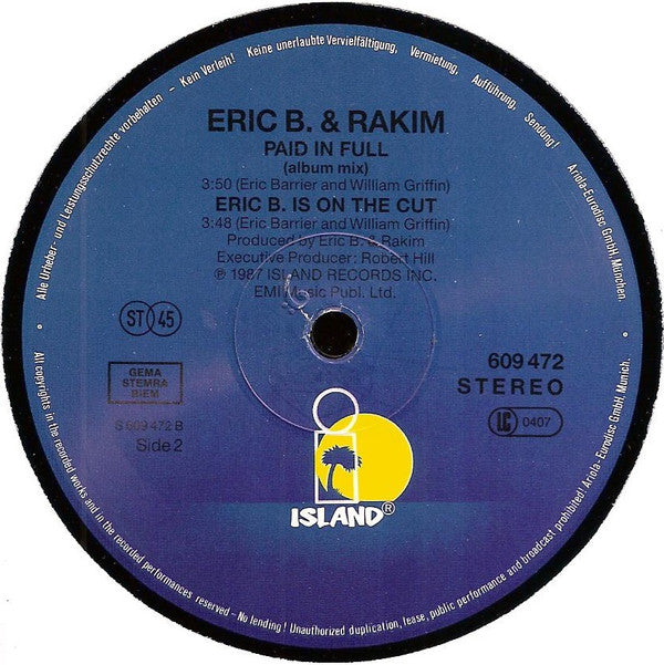 Eric B. & Rakim : Paid In Full (Seven Minutes Of Madness - The Coldcut Remix) (12", Maxi)