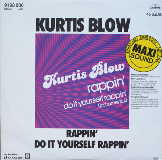 Kurtis Blow : Rappin' (12", Maxi, Ltd)