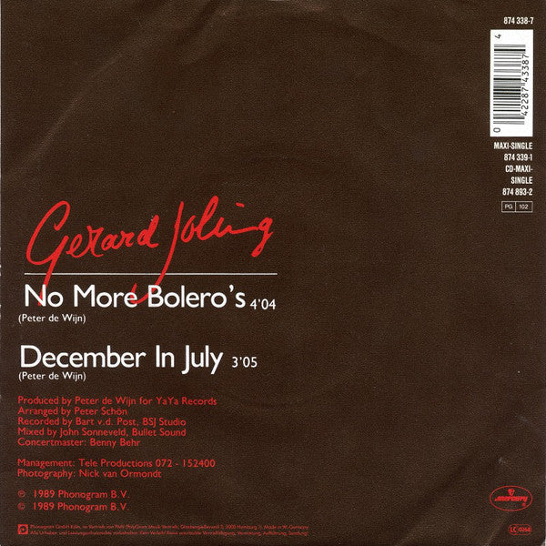 Gerard Joling : No More Bolero's (7", Single, Blu)