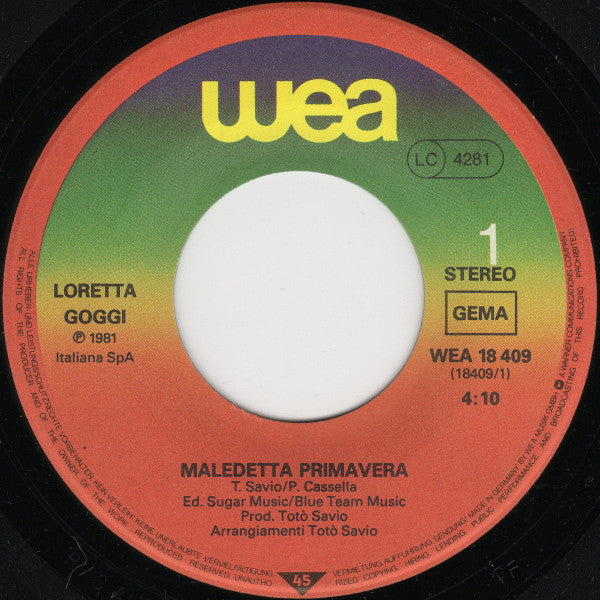 Loretta Goggi : Maledetta Primavera (7", Single)