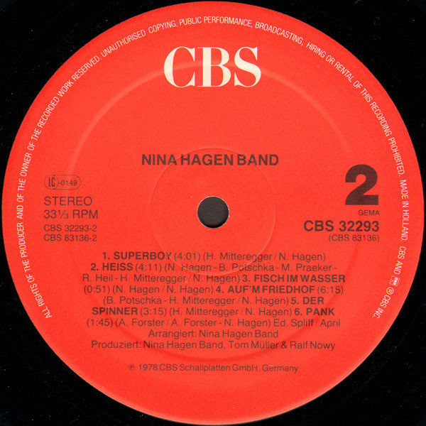 Nina Hagen Band : Nina Hagen Band (LP, Album, RE)