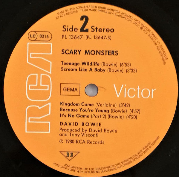 David Bowie : Scary Monsters (LP, Album, Ora)
