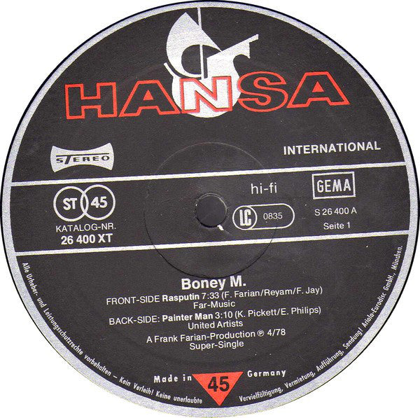 Boney M. : Rasputin / Painter Man (12", Maxi, Ltd)